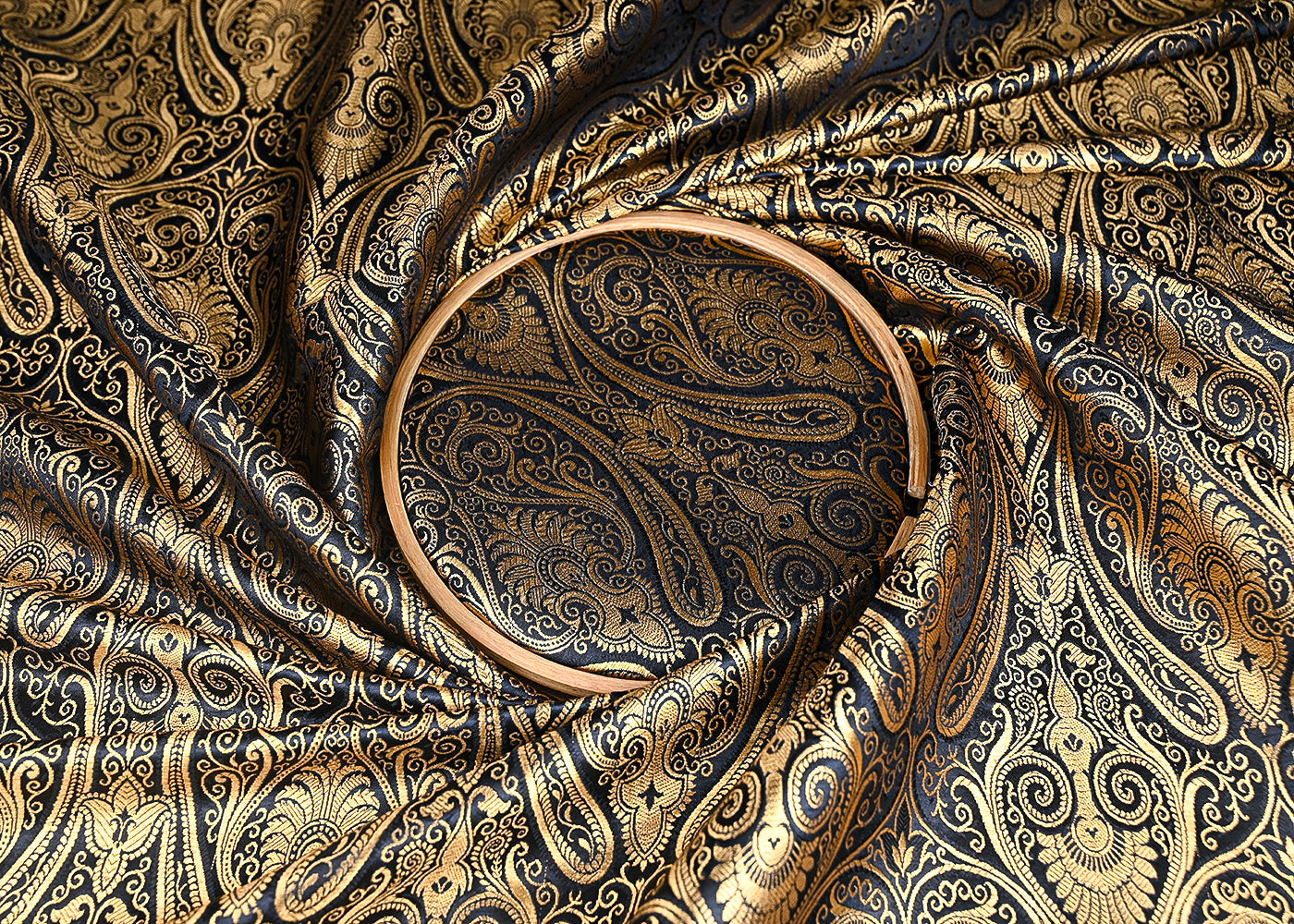 Black Banarasi Brocade Fabric With All Over Zari Handloom 22843