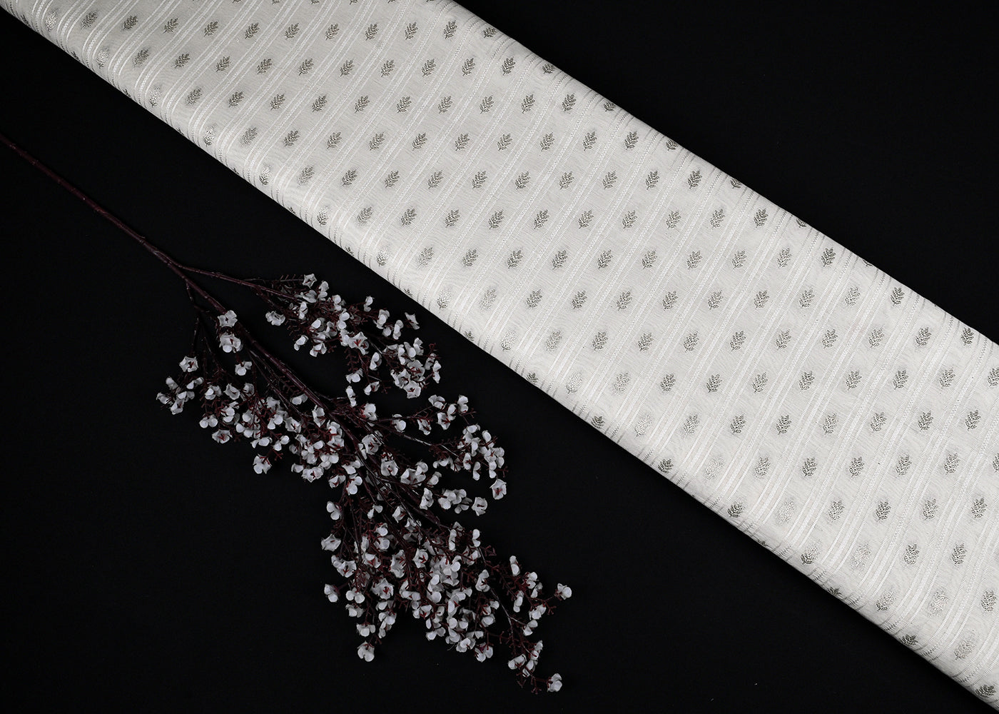 White Dyeable Chanderi Fabric With All Over Dull Gold Zari Handloom 22845