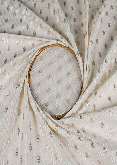White Dyeable Chanderi Fabric With All Over Dull Gold Zari Handloom 22848