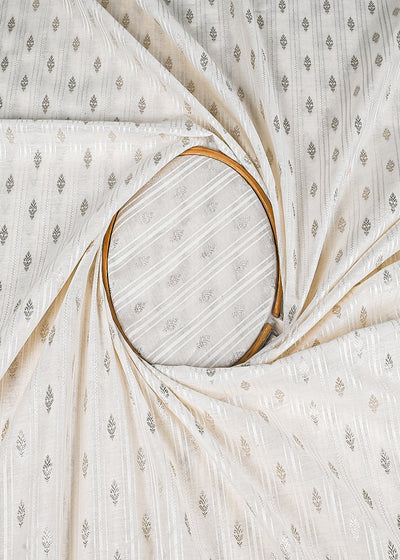 White Dyeable Chanderi Fabric With All Over Dull Gold Zari Handloom 22850