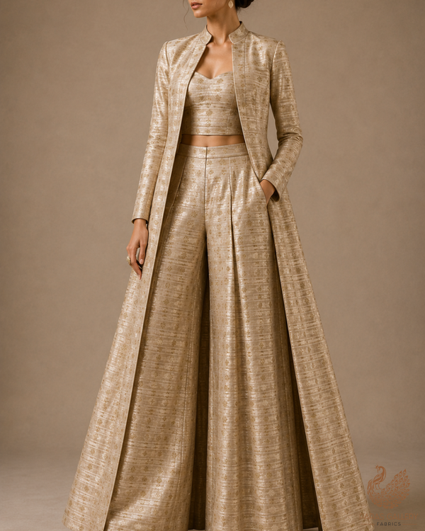 Light Gold Dyeable Organza Fabric With All Over Zari Handloom 22857