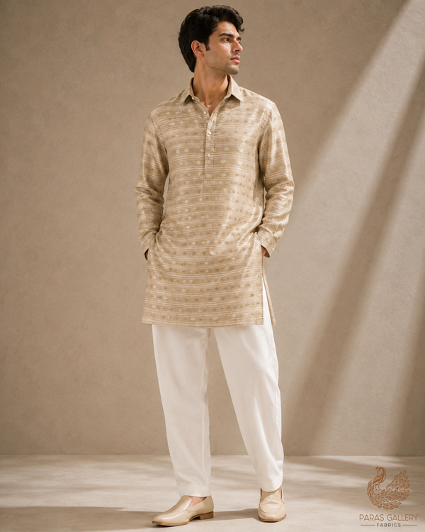 Light Gold Dyeable Organza Fabric With All Over Zari Handloom 22857
