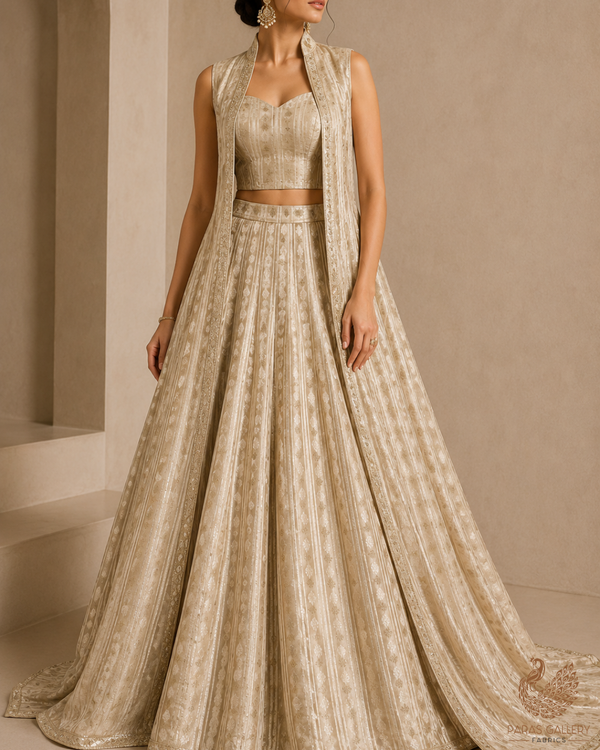 Light Gold Dyeable Organza Fabric With All Over Zari Handloom 22857
