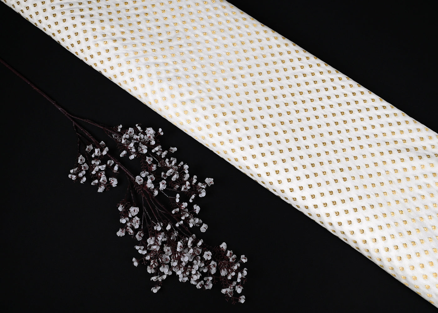 White Dyeable Silk Fabric With All Over Golden Zari Handloom 22858