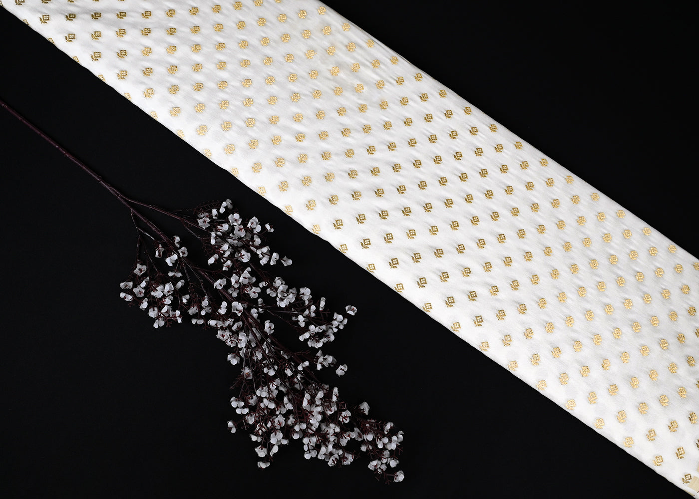 White Dyeable Silk Fabric With All Over Golden Zari Handloom 22859
