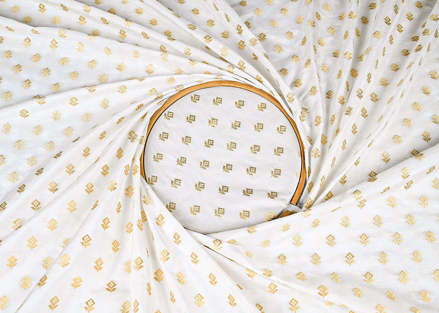 White Dyeable Silk Fabric With All Over Golden Zari Handloom 22859