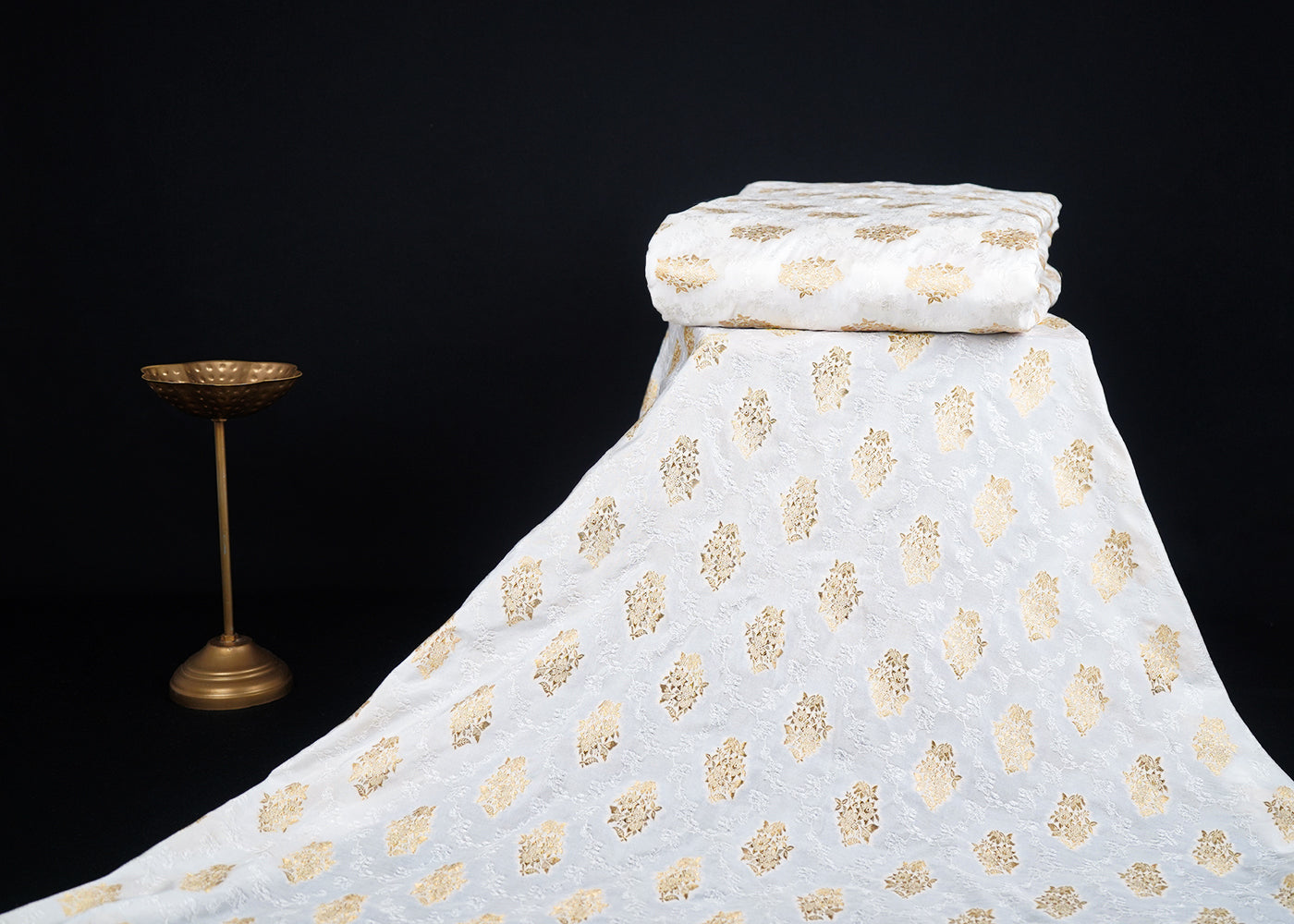 White Dyeable Silk Fabric With All Over Thread And Zari Handloom  22860