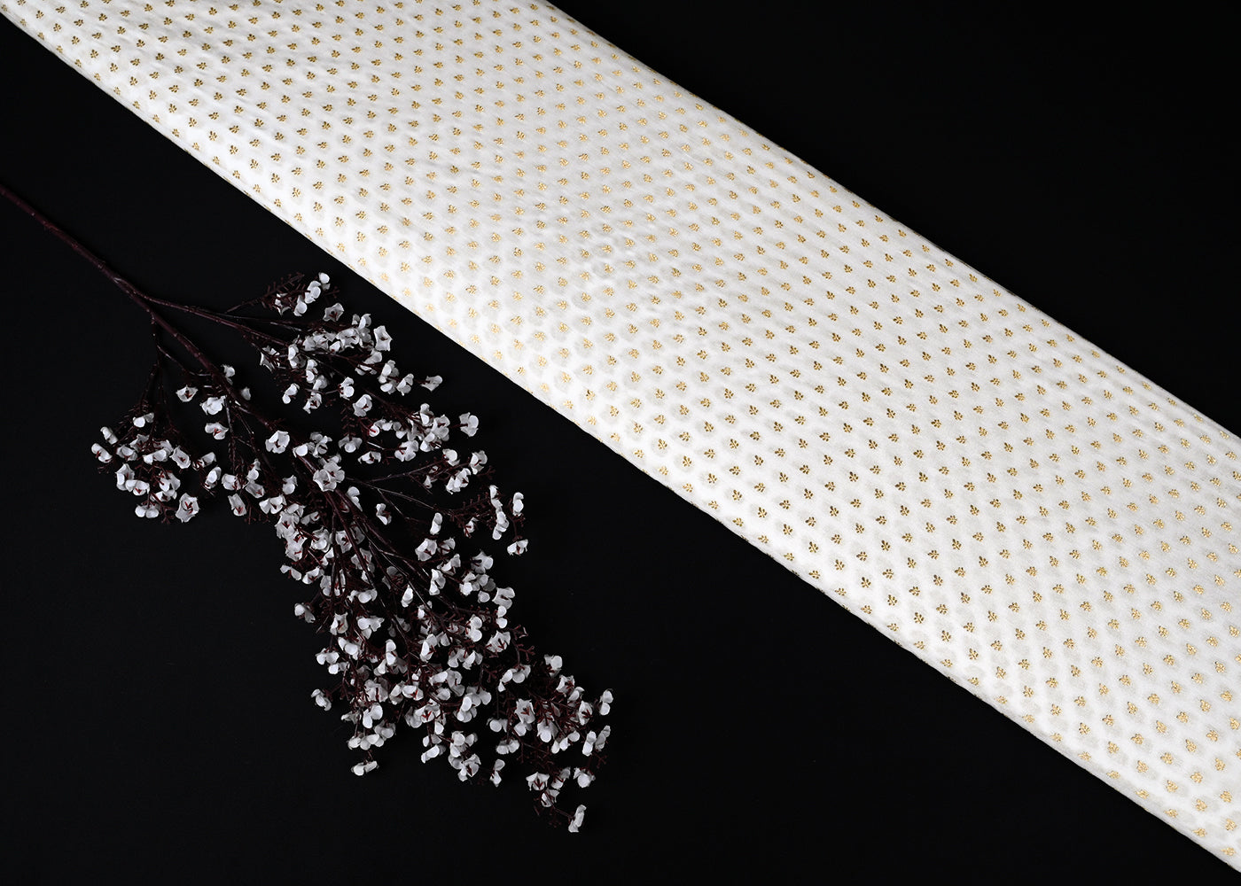 White Dyeable Silk Fabric With All Over Golden Zari Handloom 22861