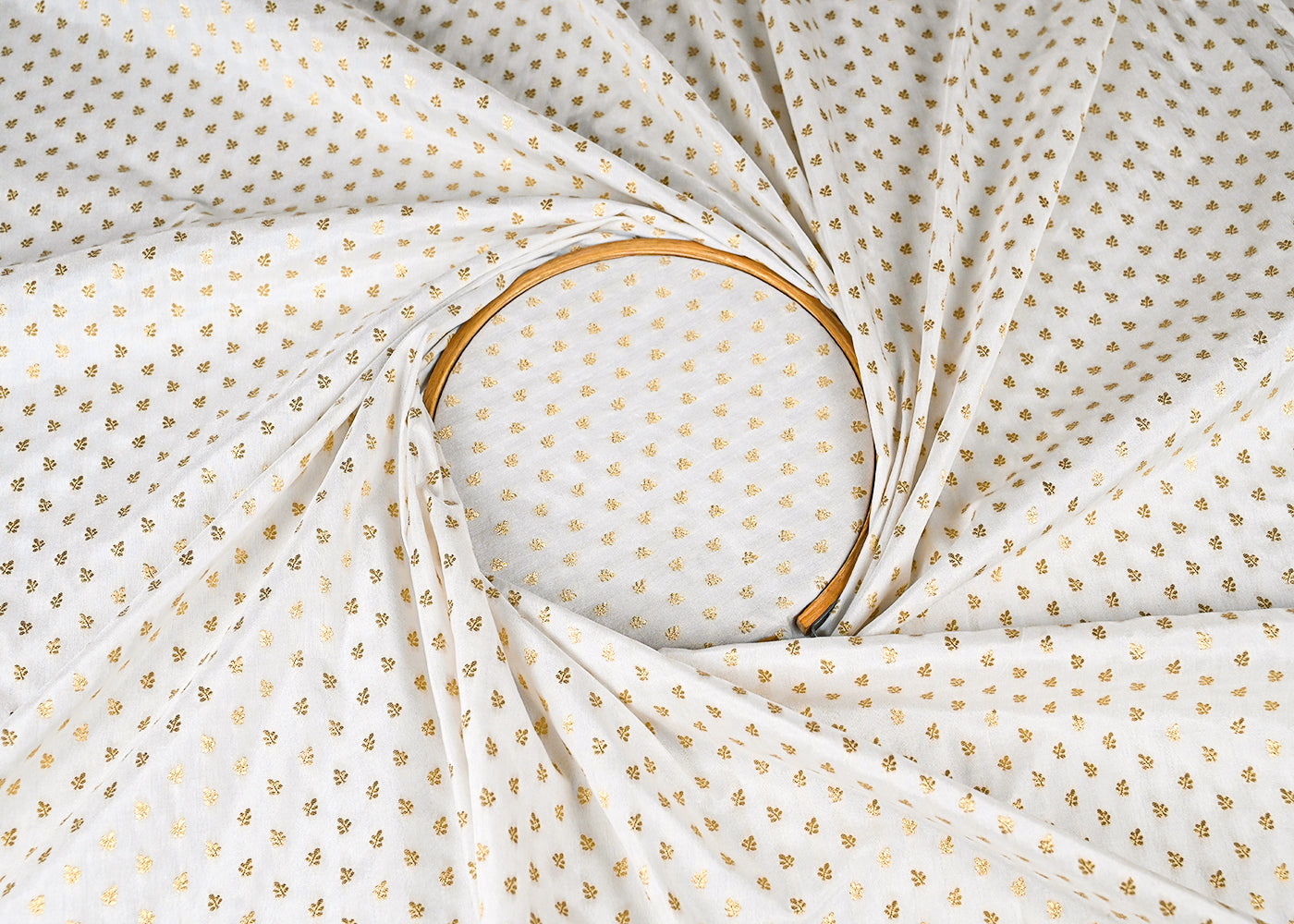White Dyeable Silk Fabric With All Over Golden Zari Handloom 22861