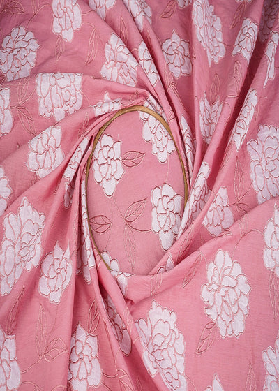 Pink Cotton Fabric With All Over Thread And Patch Work 22863