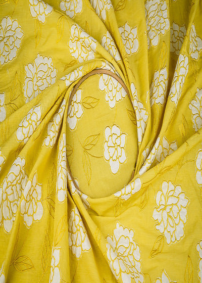 Mustard Cotton Fabric With All Over Thread And Patch Work 22864