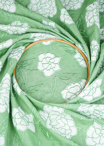 Green Cotton Fabric With All Over Thread And Patch Work 22865