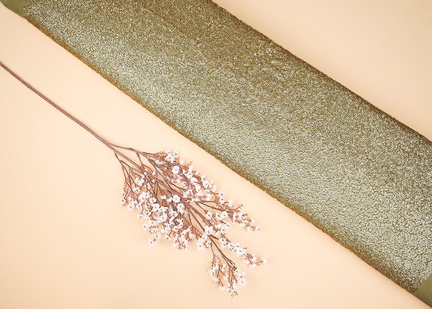 Golden Georgette Fabric With All Over Sequins Work 22868