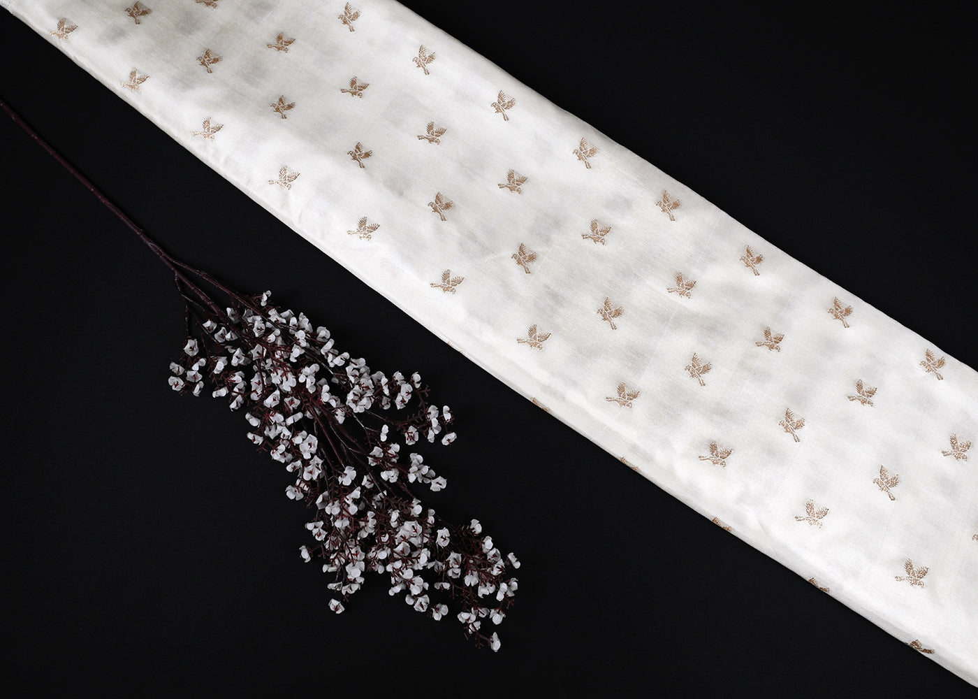 White Dyeable Silk Fabric With All Over Golden Zari Handloom 22872