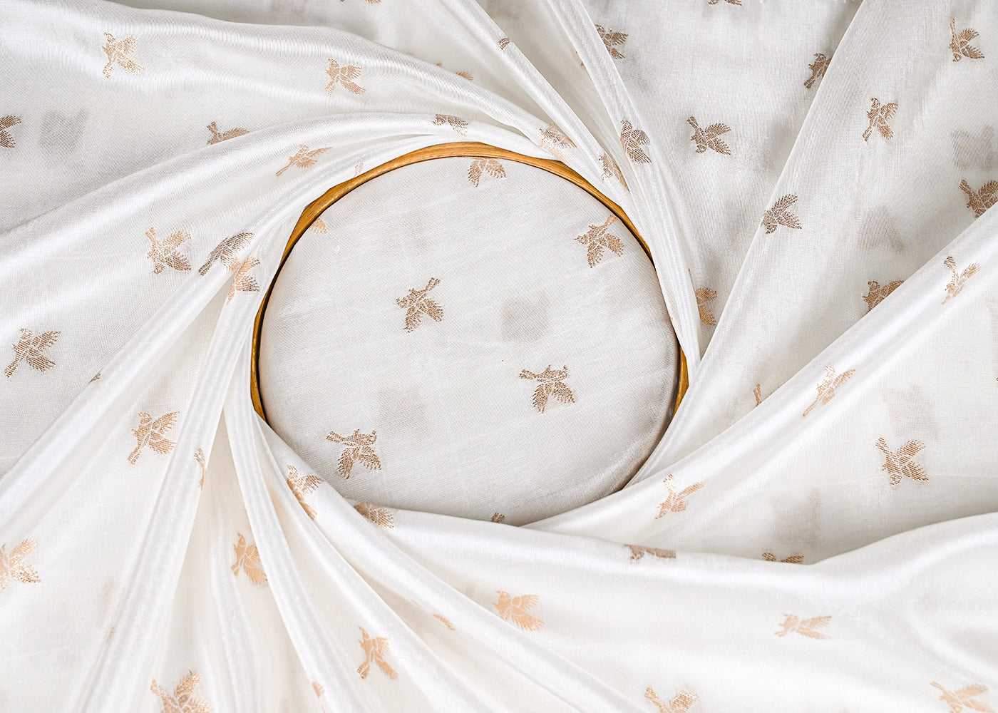 White Dyeable Silk Fabric With All Over Golden Zari Handloom 22872