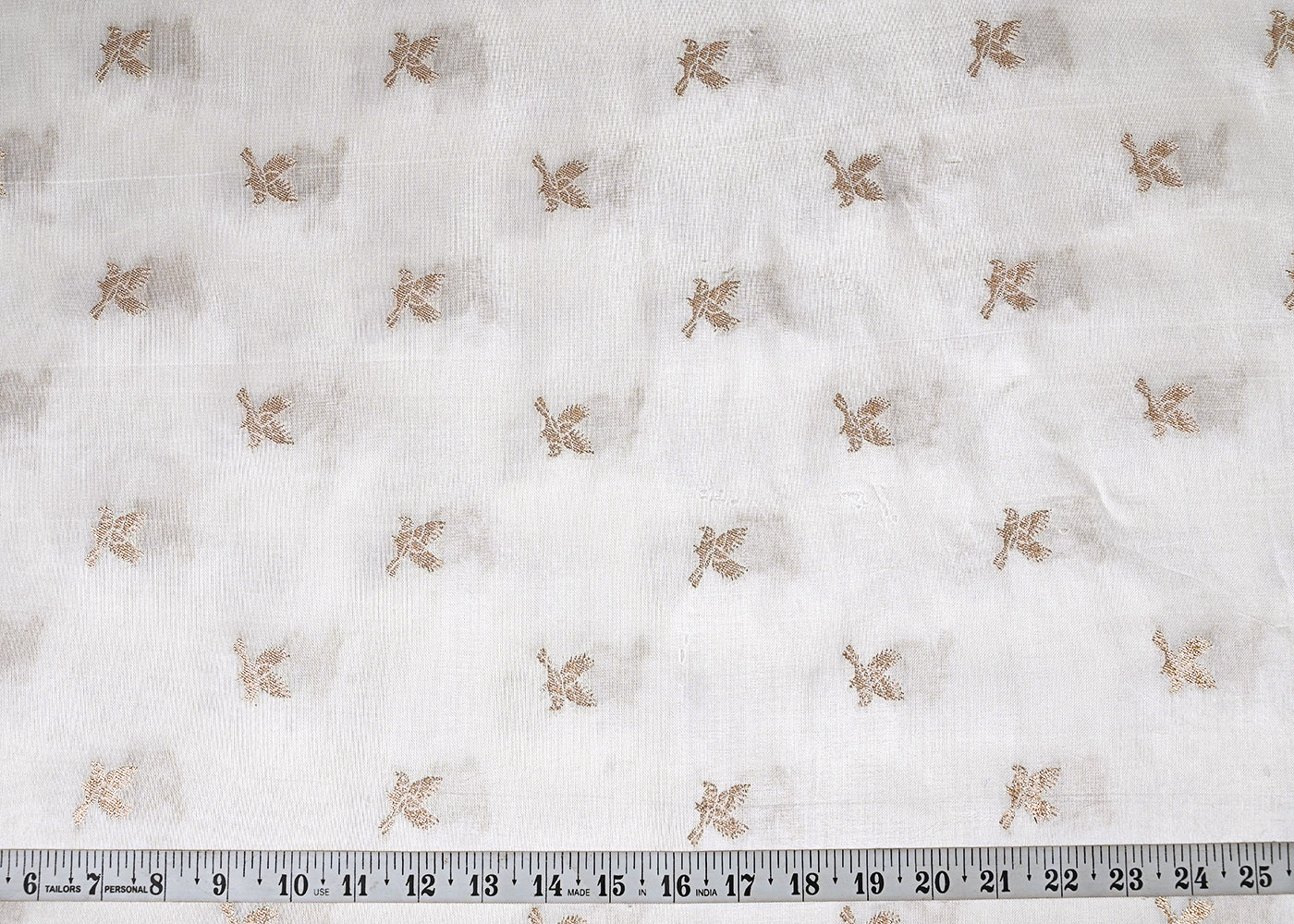 White Dyeable Silk Fabric With All Over Golden Zari Handloom 22872