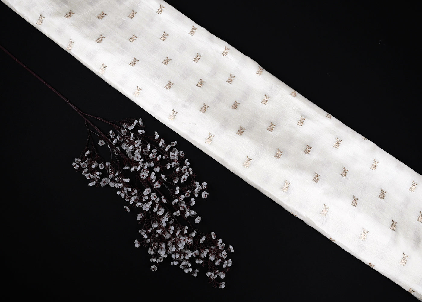 White Dyeable Silk Fabric With All Over Golden Zari Handloom 22875