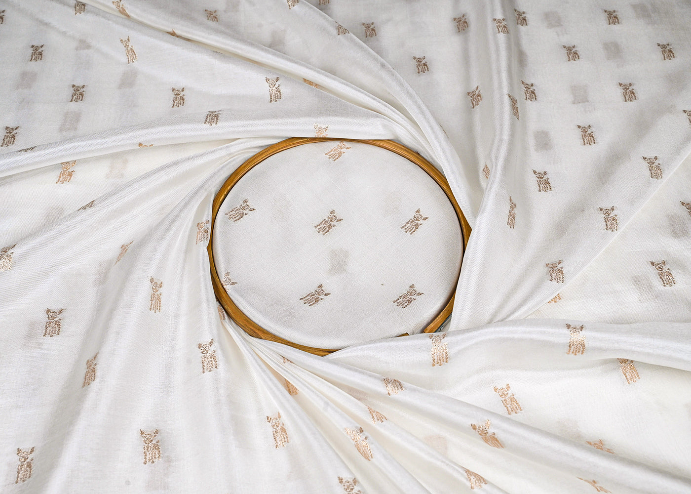 White Dyeable Silk Fabric With All Over Golden Zari Handloom 22875