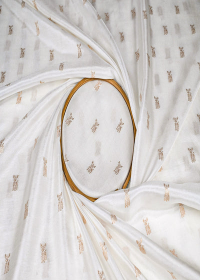 White Dyeable Silk Fabric With All Over Golden Zari Handloom 22875