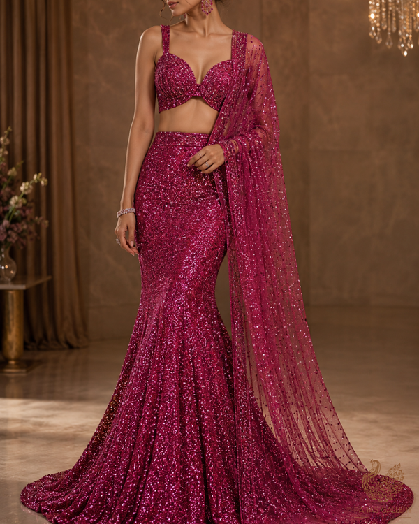 Pink Georgette Fabric With All Over Sequins Work 22876