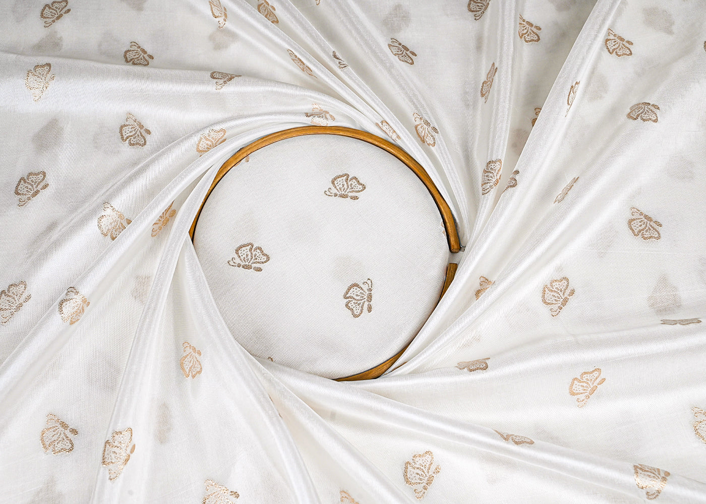 White Dyeable Silk Fabric With All Over Golden Zari Handloom 22878