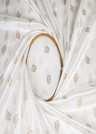 White Dyeable Silk Fabric With All Over Golden Zari Handloom 22878