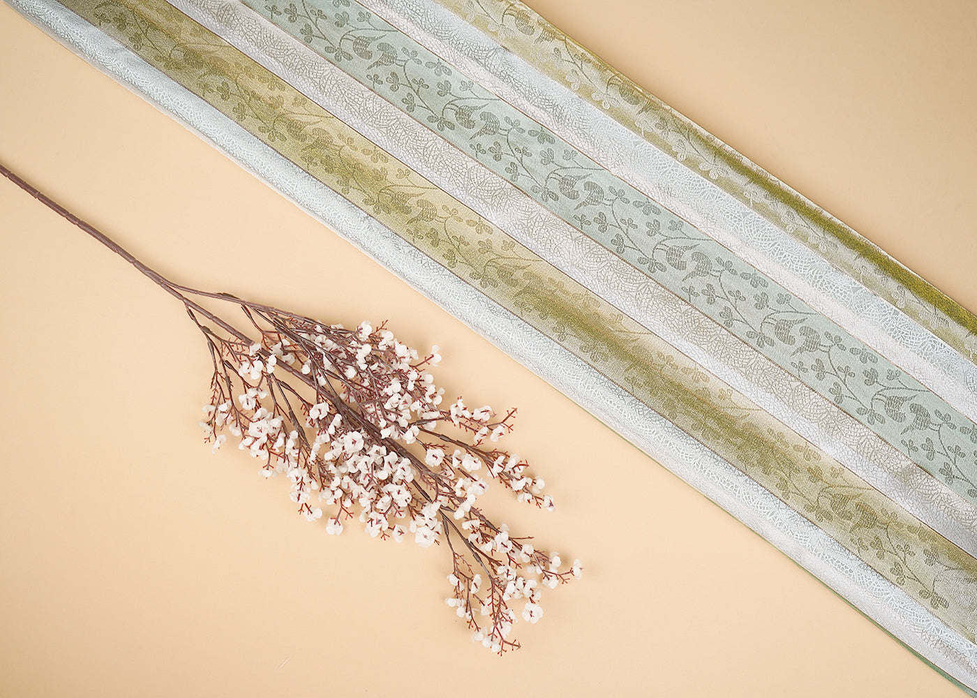 Mint Green Organza Fabric With All Over Zari Handloom 22881