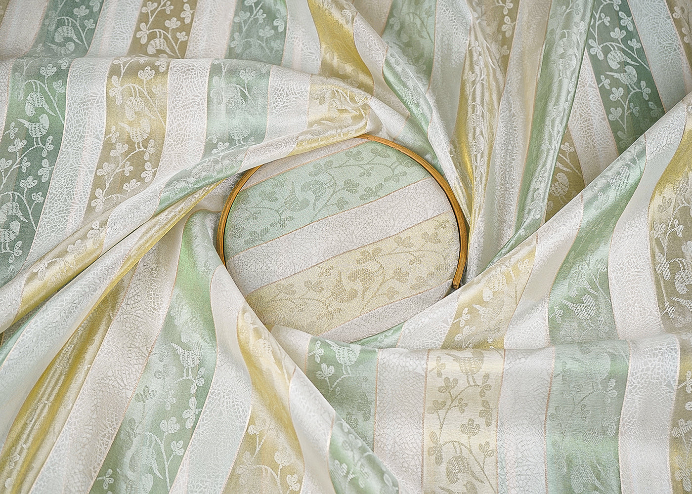 Mint Green Organza Fabric With All Over Zari Handloom 22881