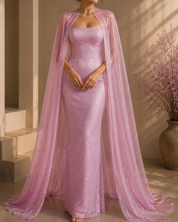 Pink Organza Fabric With All Over Self Work 22885