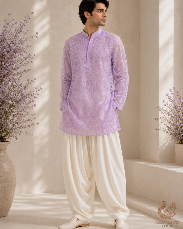 Lavender Organza Fabric With All Over Self Work 22886
