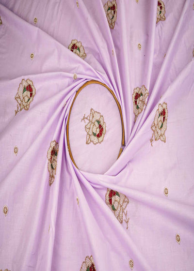 Lavender Cotton Fabric With All Over Floral Buti Of Katdana Work 22892