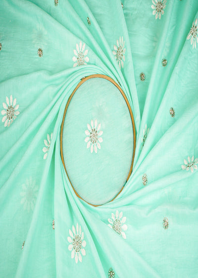 Aqua Green Muslin Fabric With All Over Katdana, Thread And Bead Work 22893