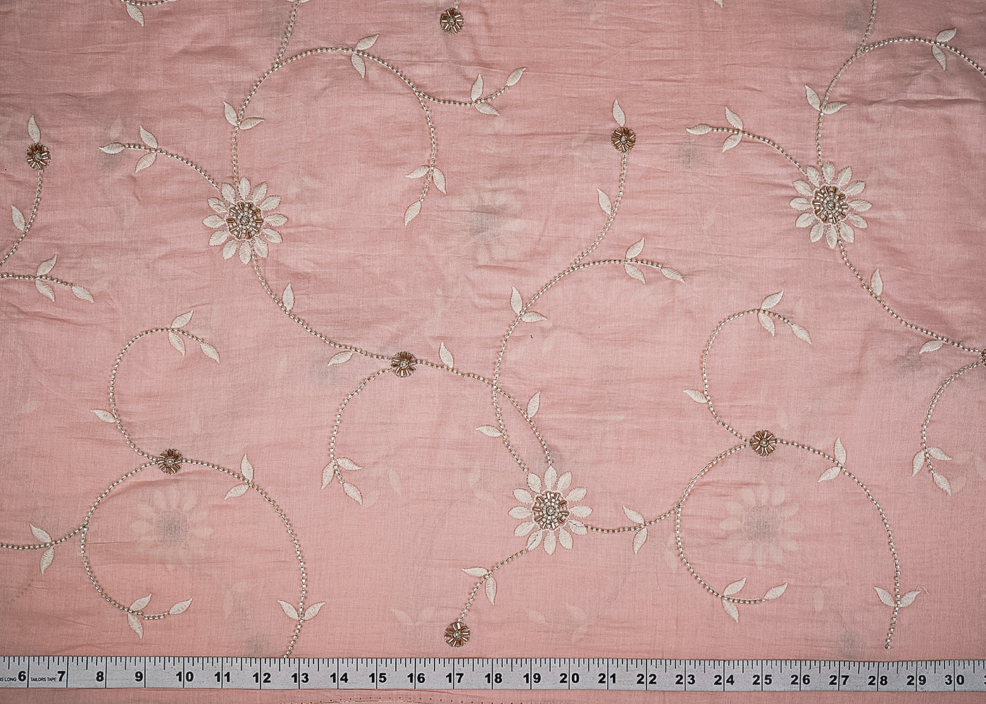 Light Peach Muslin Fabric With All Over Katdana, Thread And Bead Work 22894