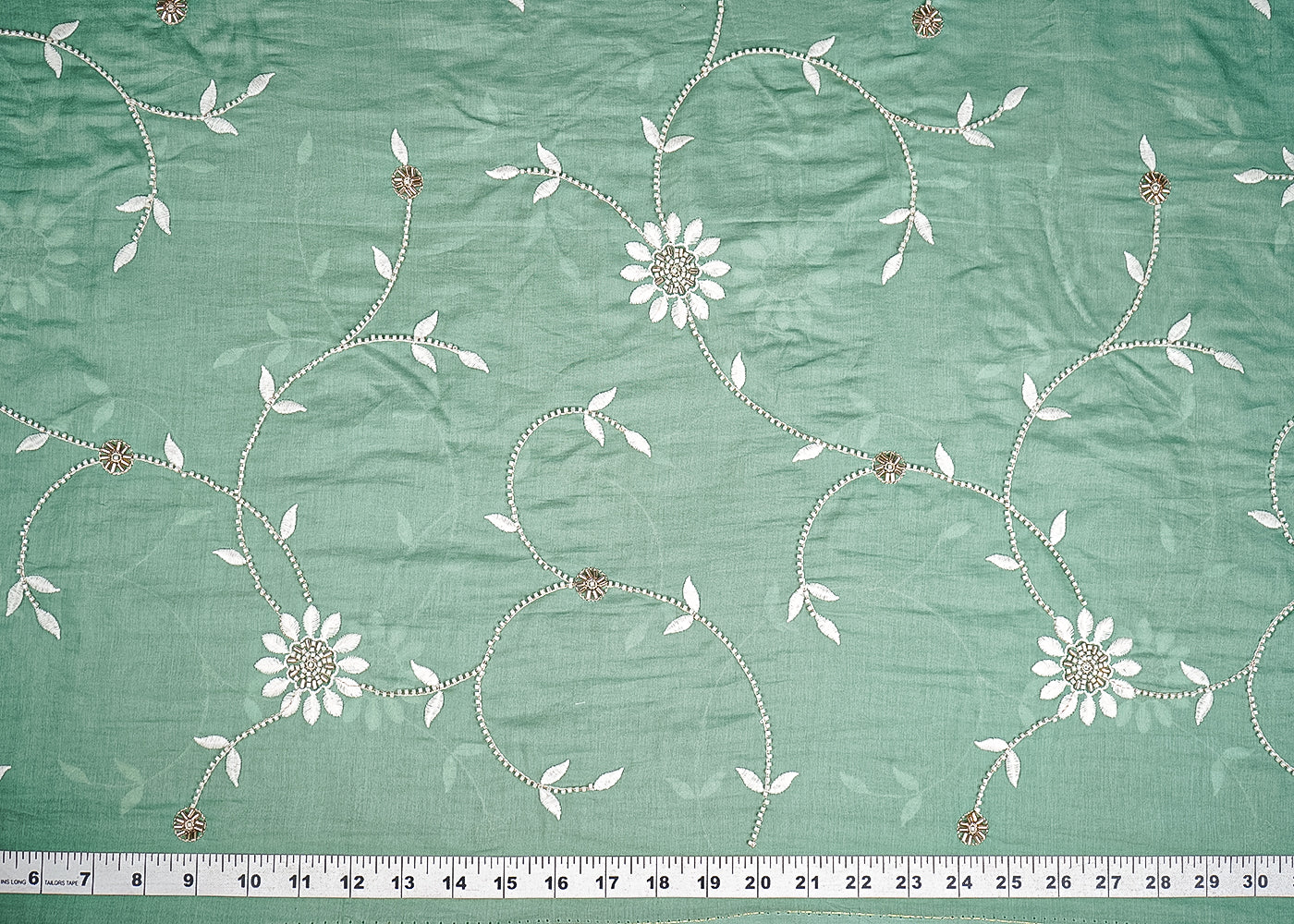 Sage Green Muslin Fabric With All Over Katdana, Thread And Bead Work 22895