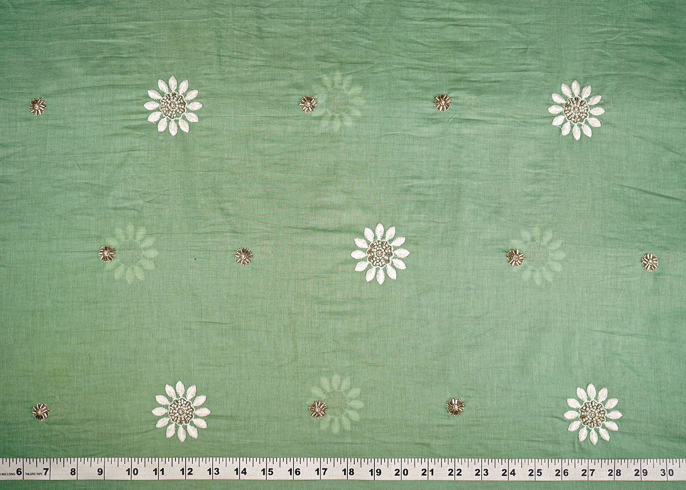 Sage Green Muslin Fabric With All Over Katdana, Thread And Bead Work 22895
