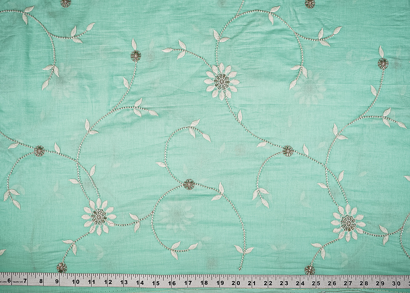 Aqua Green Muslin Fabric With All Over Katdana, Thread And Bead Work 22896