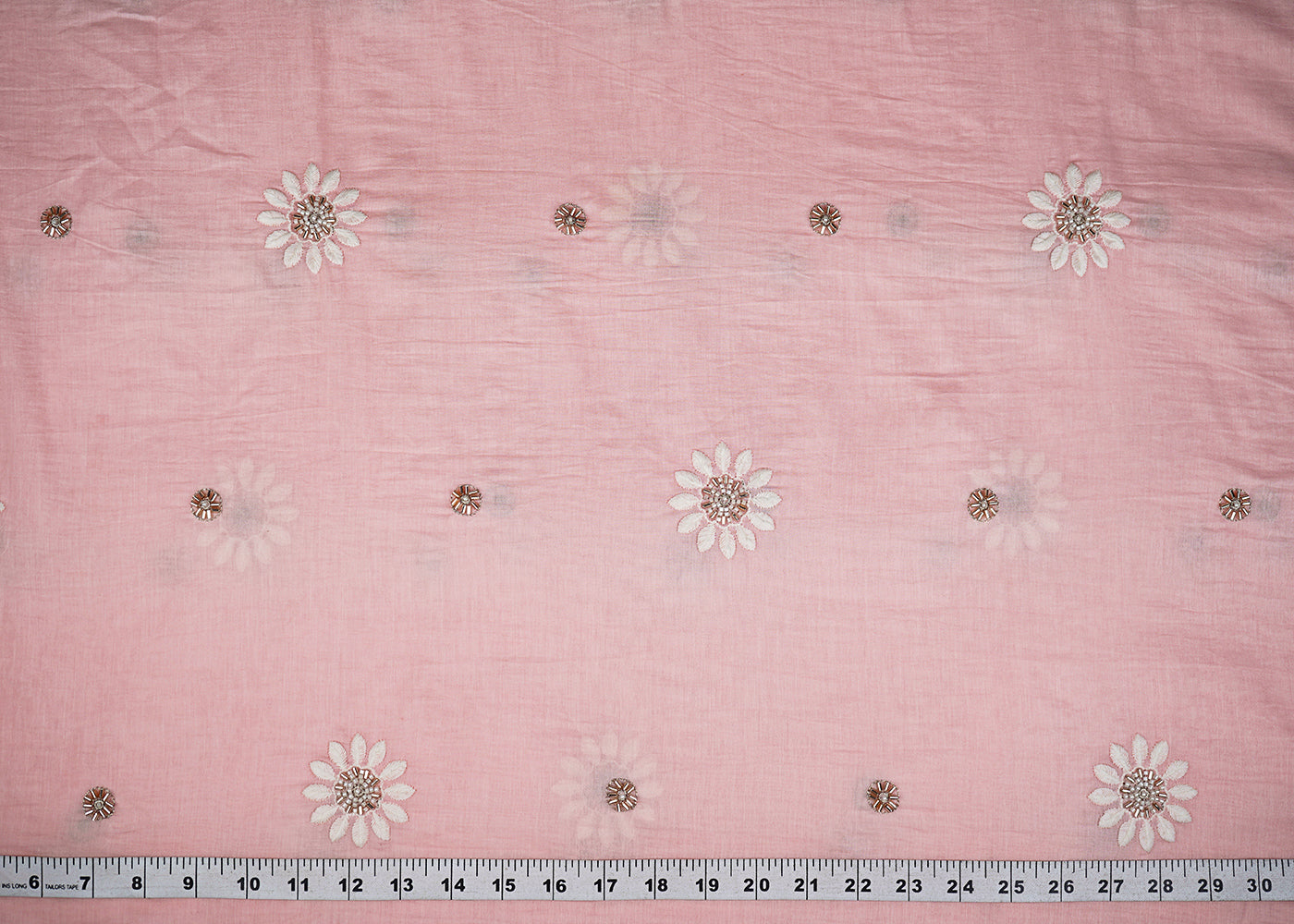 Light Peach Muslin Fabric With All Over Katdana, Thread And Bead Work 22897