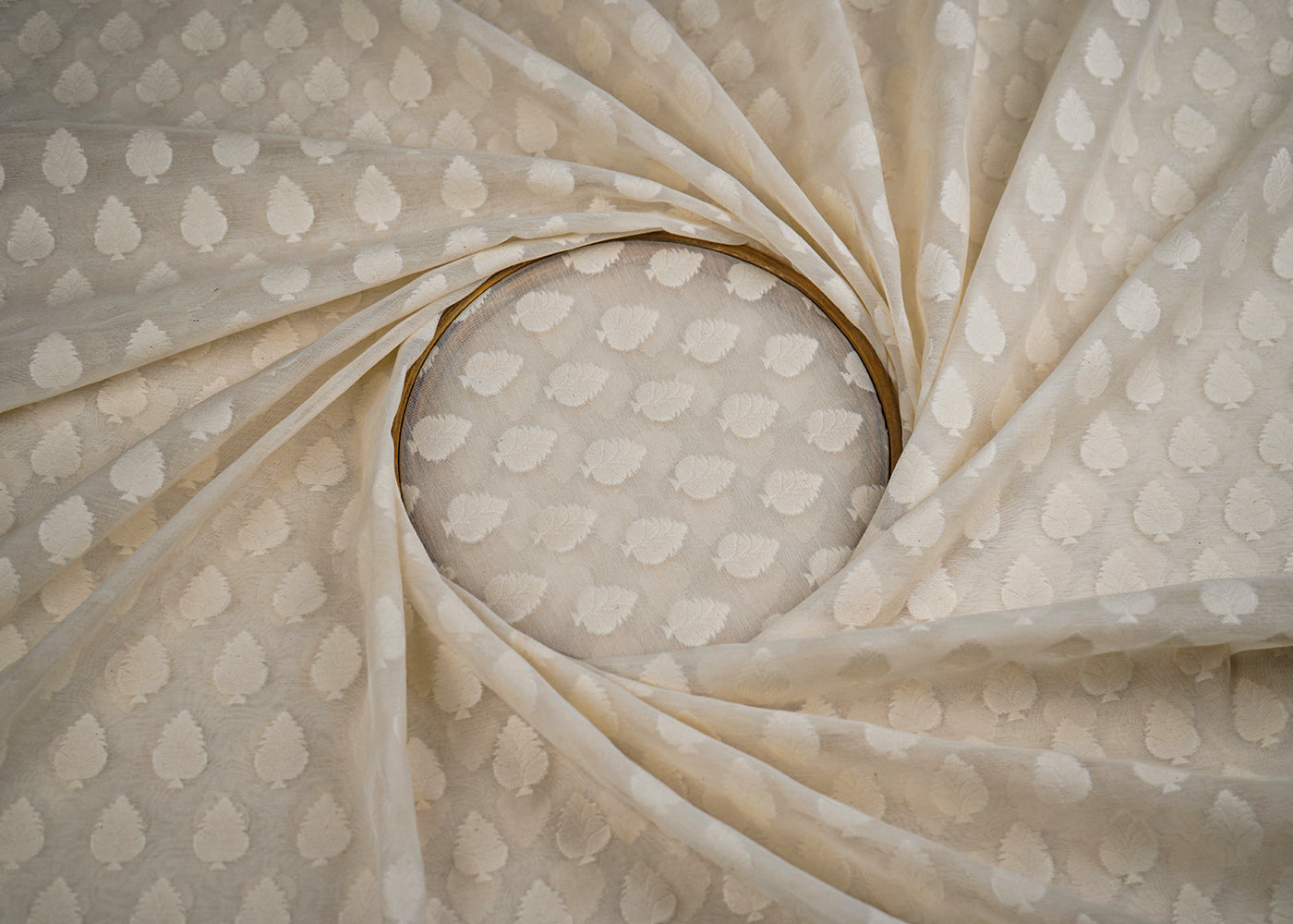 Off White Dyeable Chanderi Fabric With All Over Thread Handloom 22900
