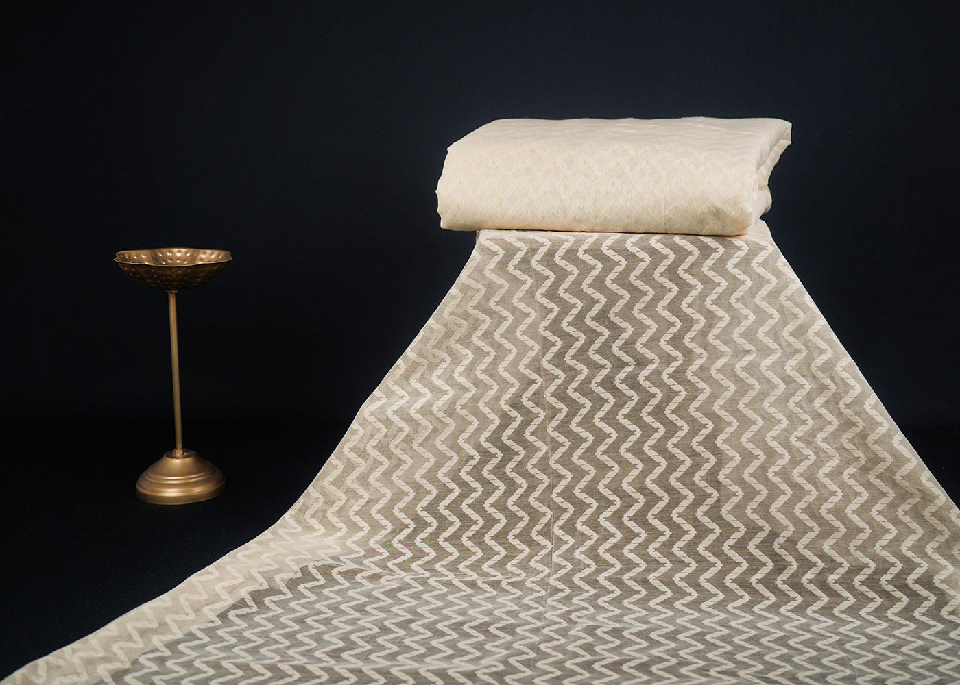 Off White Dyeable Chanderi Fabric With All Over Thread Handloom 22901