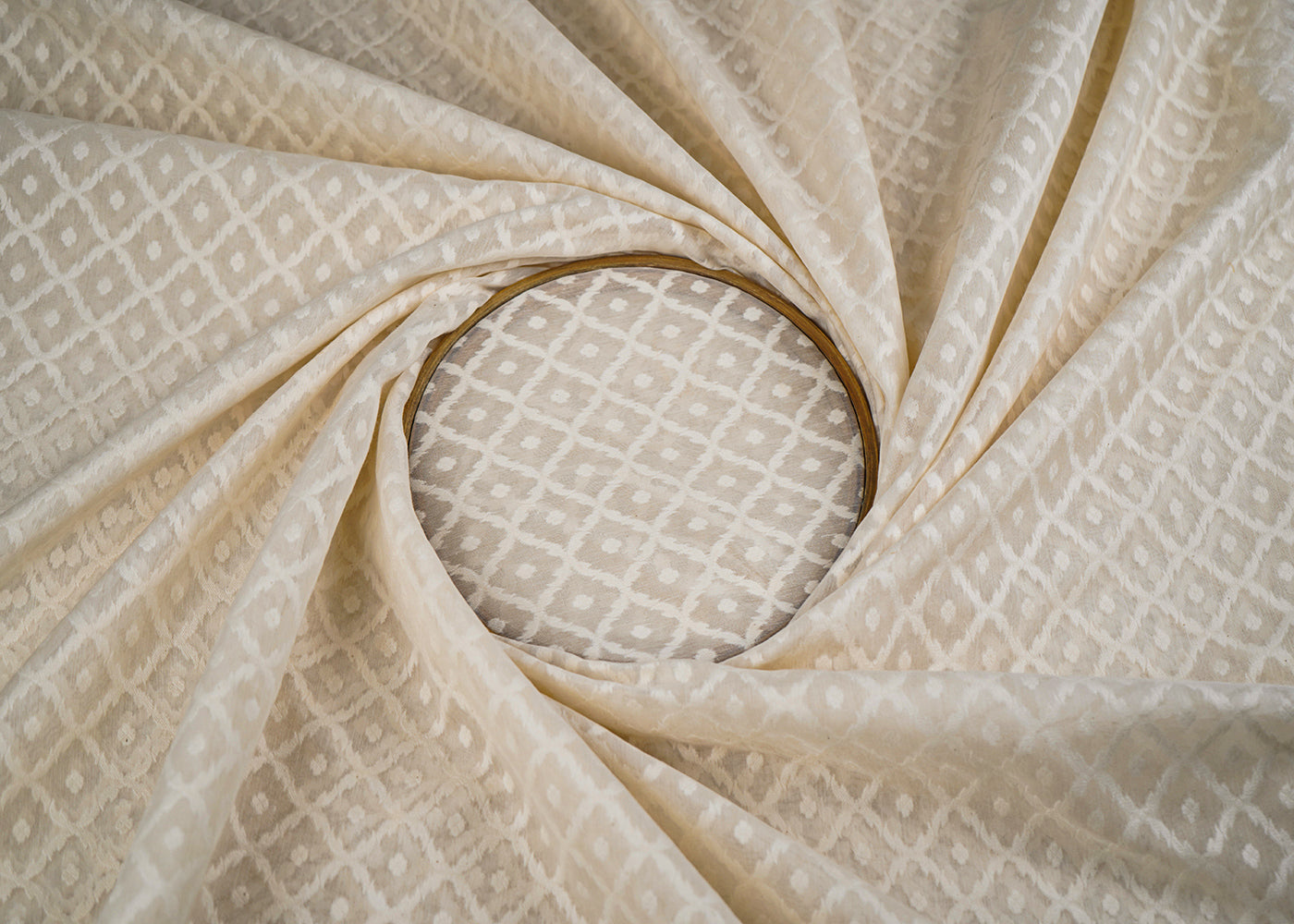 Off White Dyeable Chanderi Fabric With All Over Thread Handloom 22902