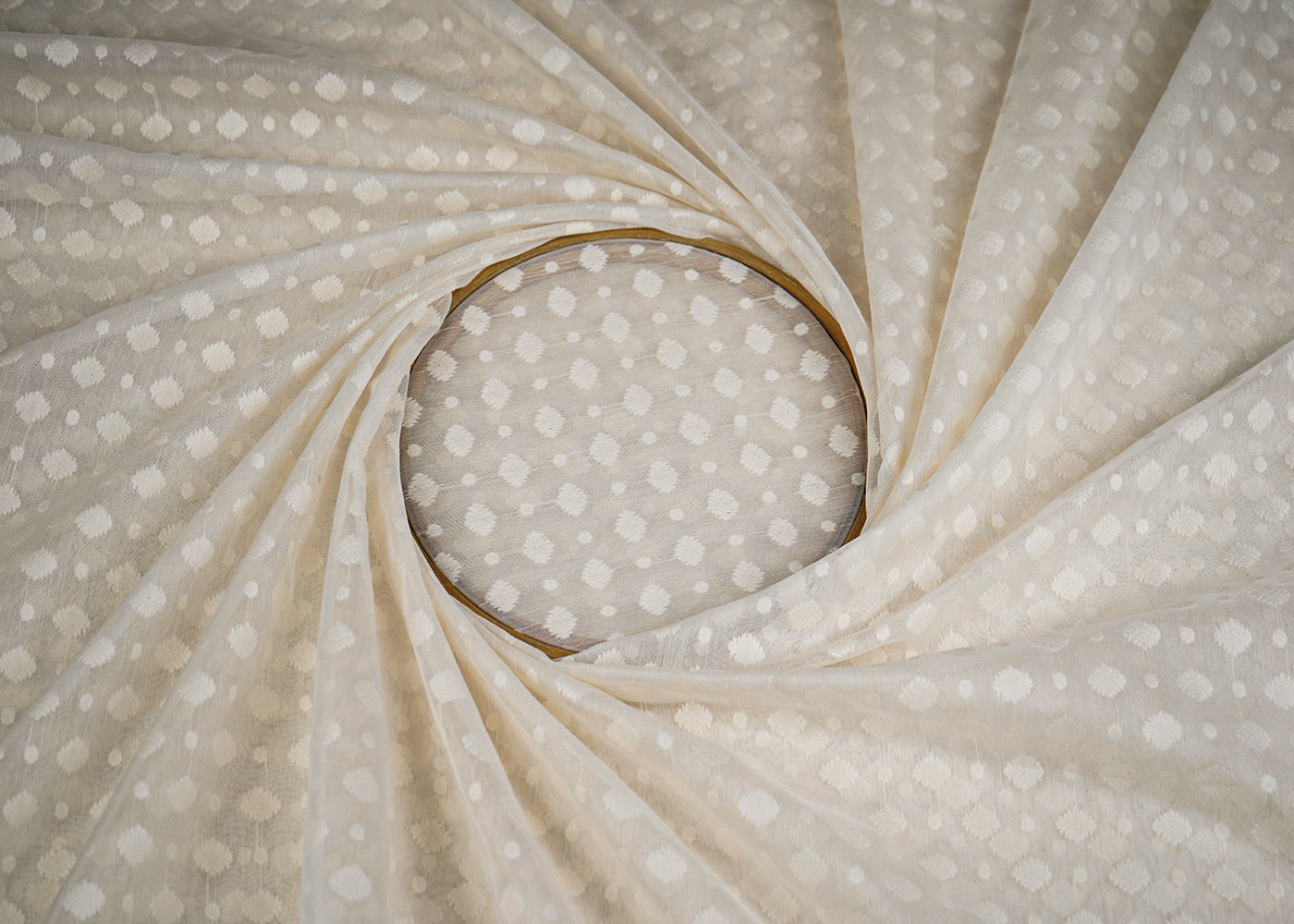 Off White Dyeable Chanderi Fabric With All Over Thread Handloom 22903