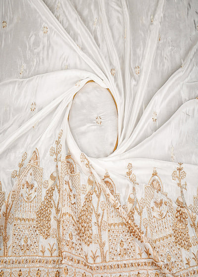 White Dyeable Organza Fabric With All Over Zari, Katdana, Bead, Sequins Work And One Side Border 22908