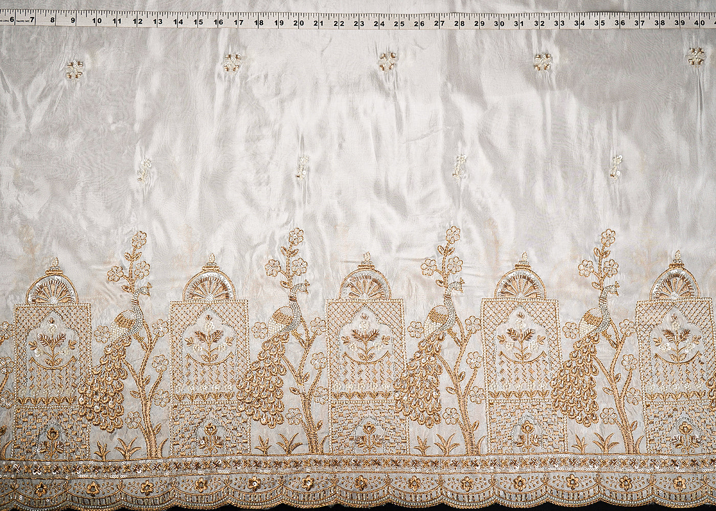 White-Dyeable-Organza-Fabric-With-All-Over-Zari,-Katdana,-Bead,-Sequins-Work-And-One-Side-Border-22908-measurement-view