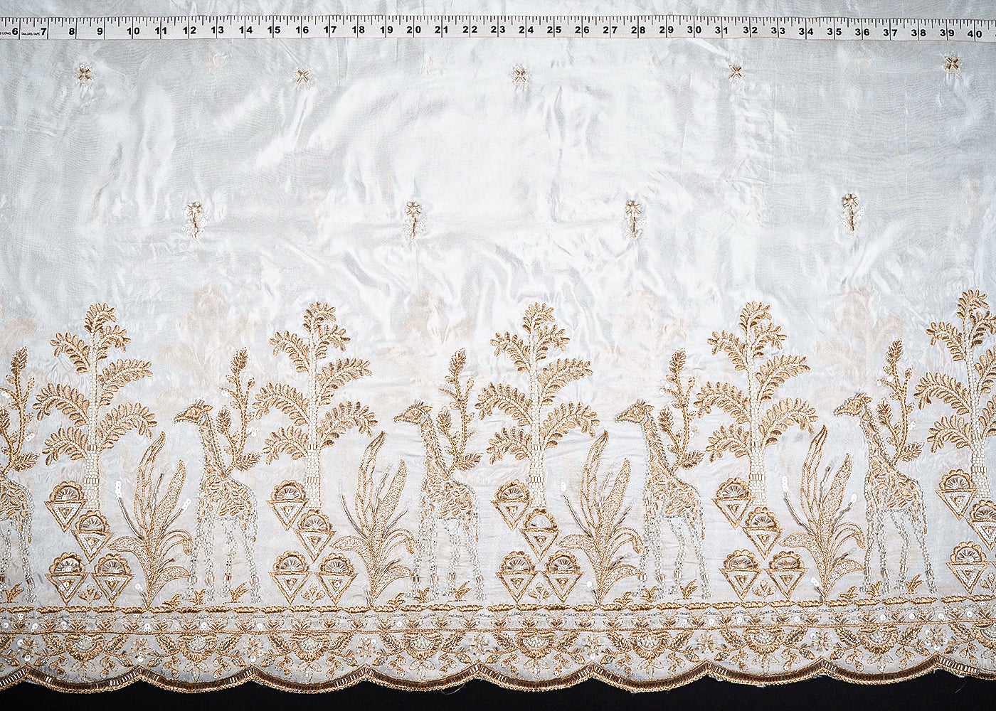 White-Dyeable-Organza-Fabric-With-All-Over-Zari,-Katdana,-Bead,-Sequins-Work-And-One-Side-Border-22909-measurement-view