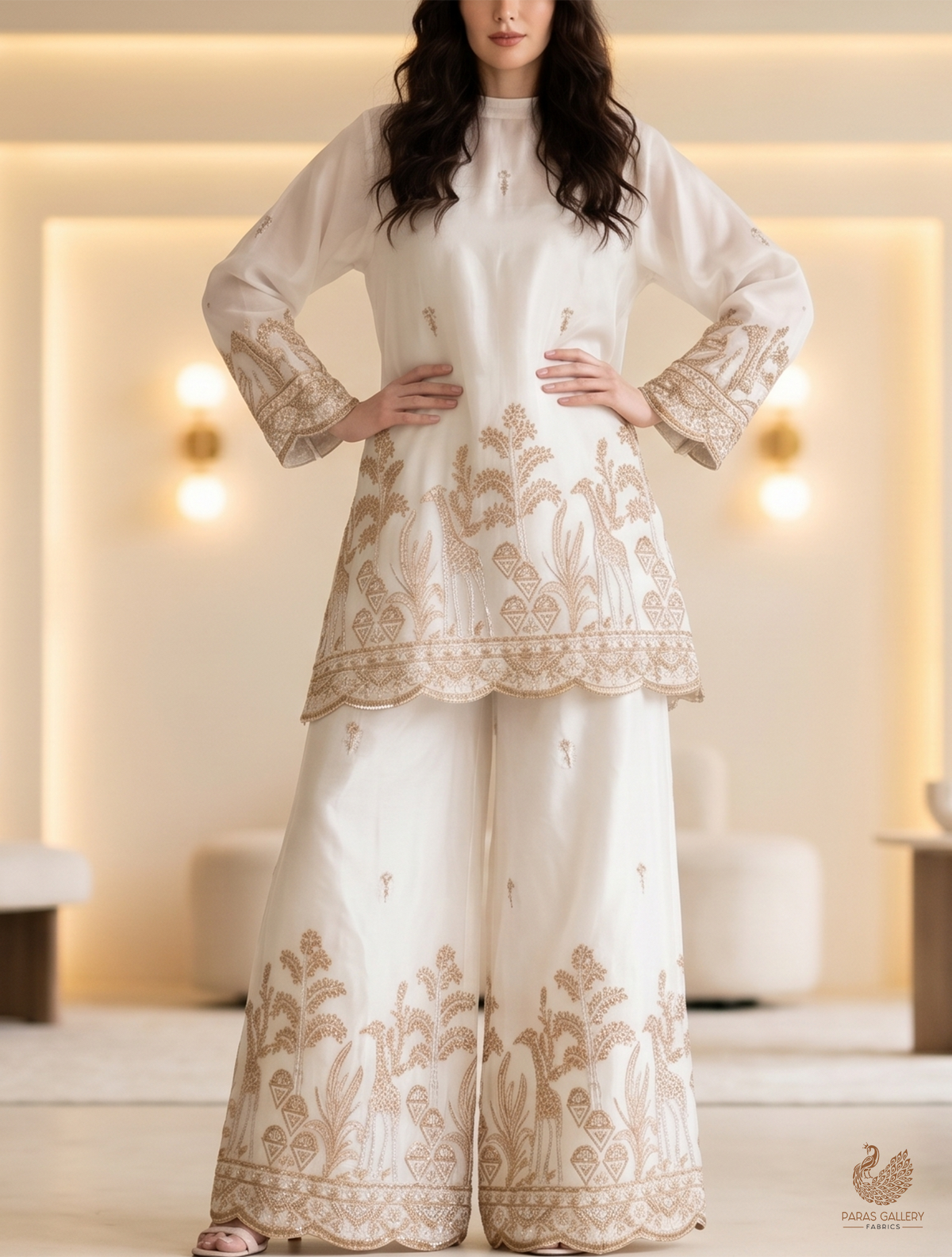 White Dyeable Organza Fabric With All Over Zari, Katdana, Bead, Sequins Work And One Side Border 22909