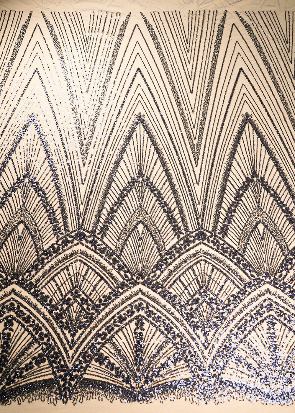 Navy Blue Net Fabric With All Over Sequins And Bead Work With One Side Scalloped Border 22911