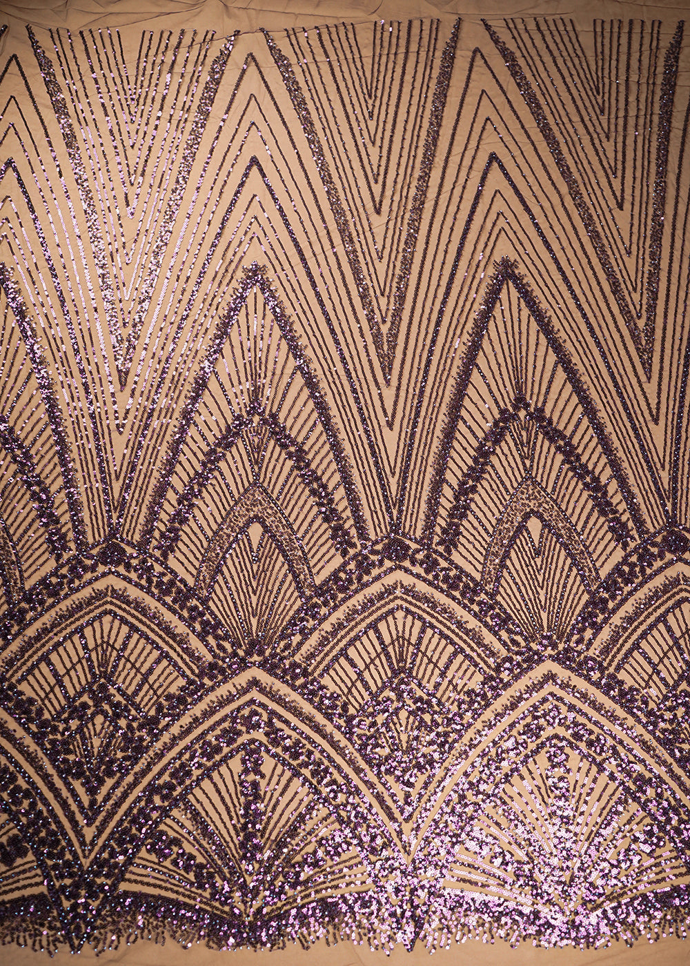 Wine Net Fabric With All Over Sequins And Bead Work With One Side Scalloped Border 22913