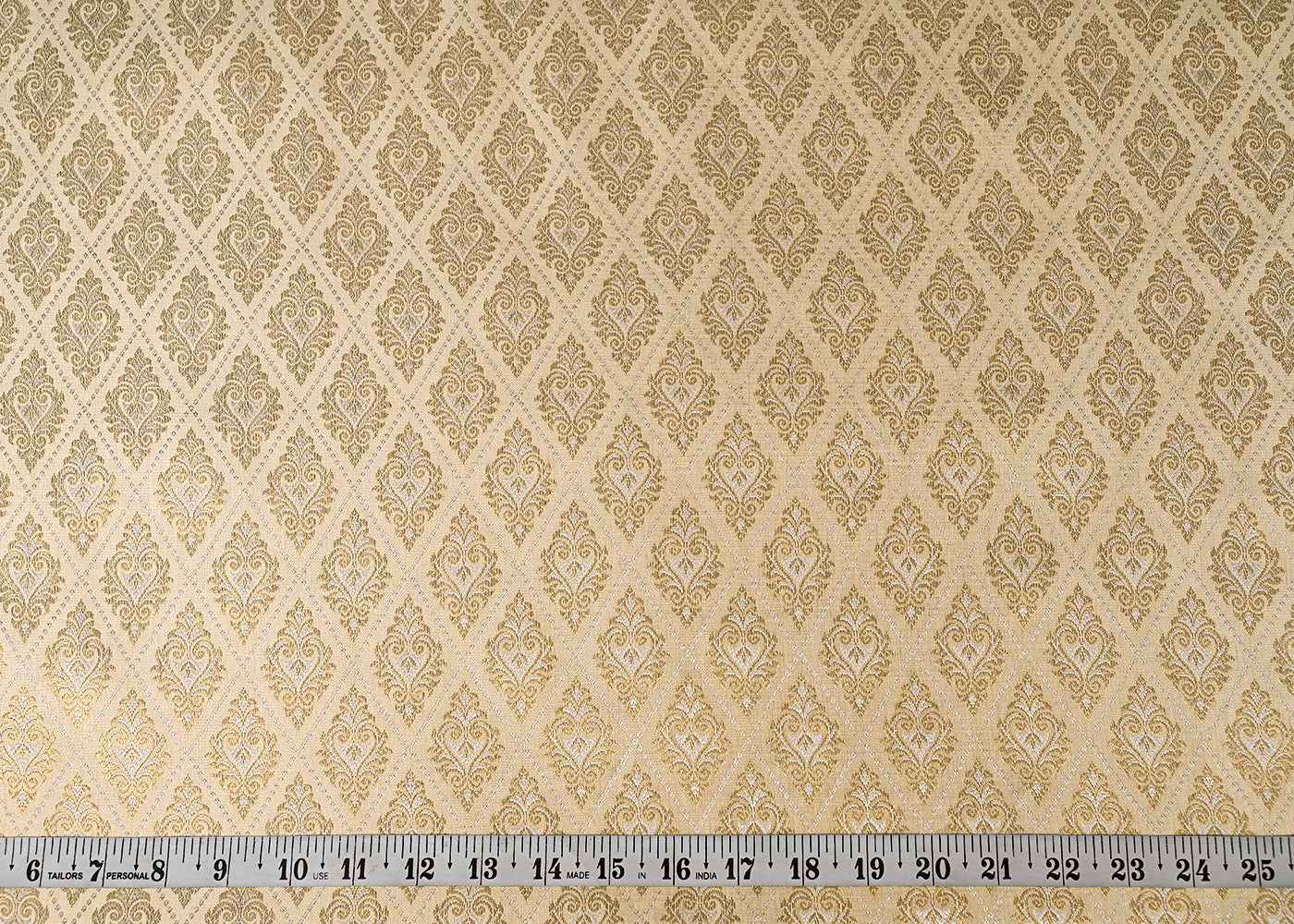 Cream-Banarasi-Brocade-Fabric-With-All-Over-Silver-And-Golden-Zari-Handloom-22936measurement-view