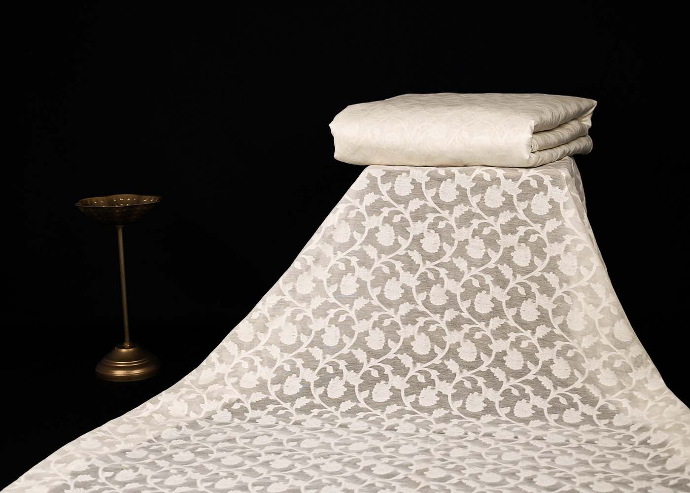 Off White Dyeable Chanderi Fabric With All Over Thread Handloom 22940