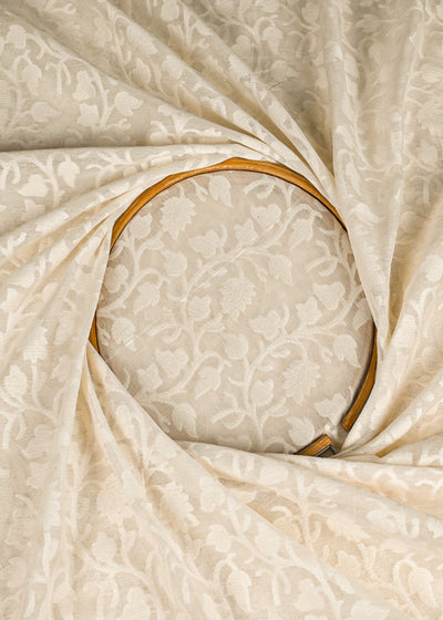 Off White Dyeable Chanderi Fabric With All Over Self Work 22945